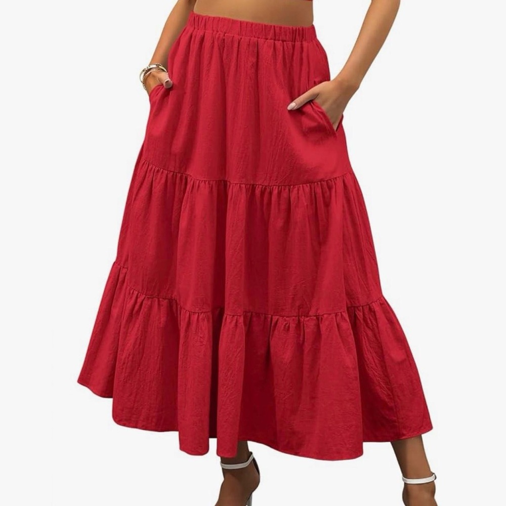 Red Tiered Maxi Skirt